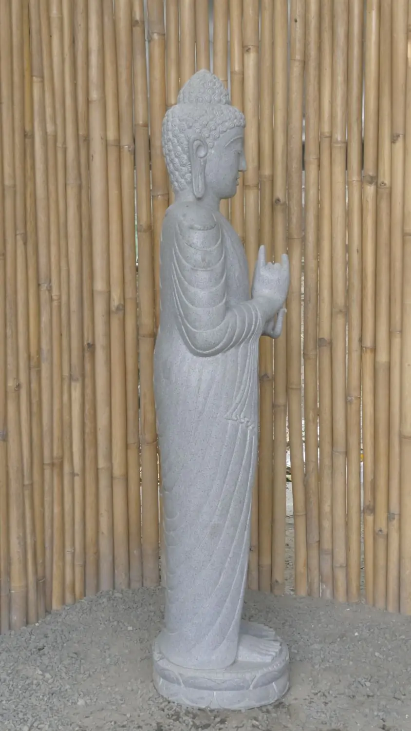  Product image 6 of the product “Standing Buddha made of Riverstone in Dharmachakra position - gesture of wheel of the teaching of Dharma. About 150cm height. ”